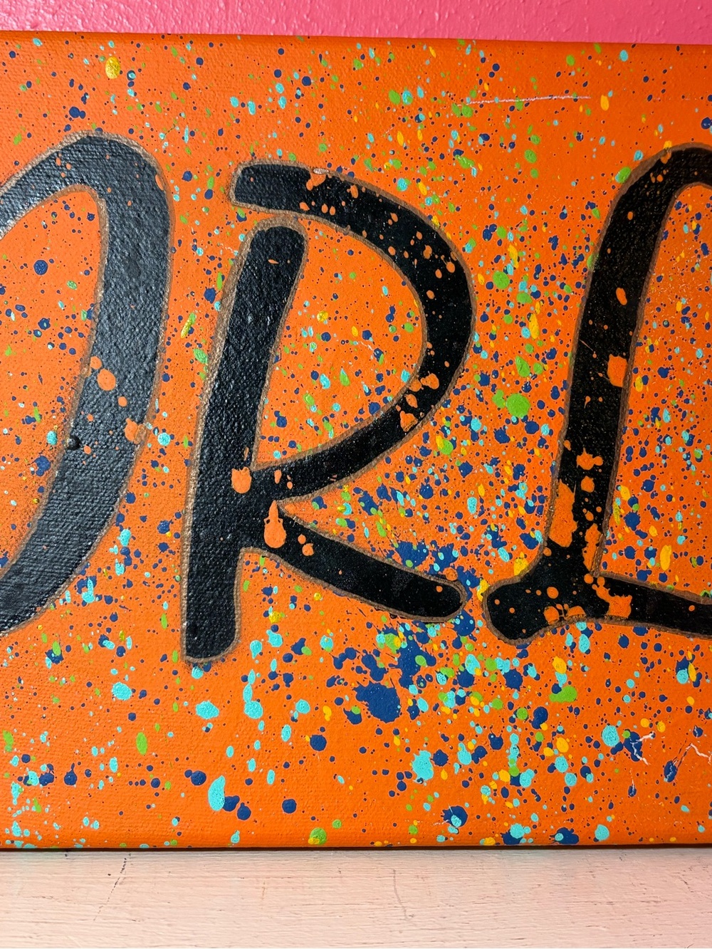 Hand Cut Stencil Painting * IRL In Real Life Broad City Inspired Orange Splatter